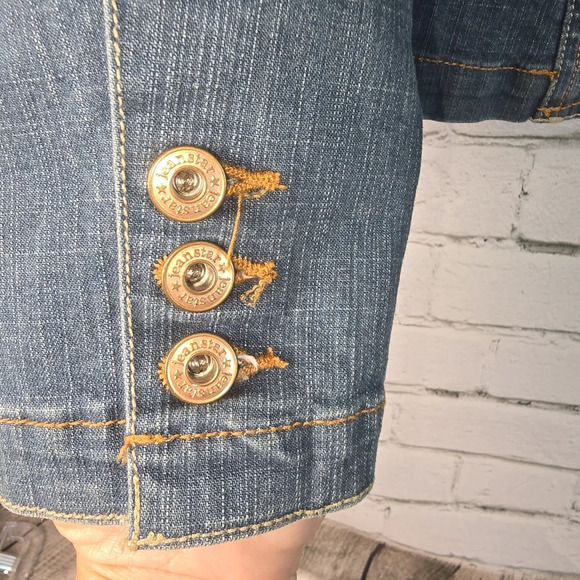 jEANSTAR VINTAGE DENIUM BLAZER FITTED STRETCH ACID WASHED WOMENS LARGE - Picture 6 of 9